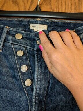 Good American Dark Blue High-Rise Button-Fly Jeans